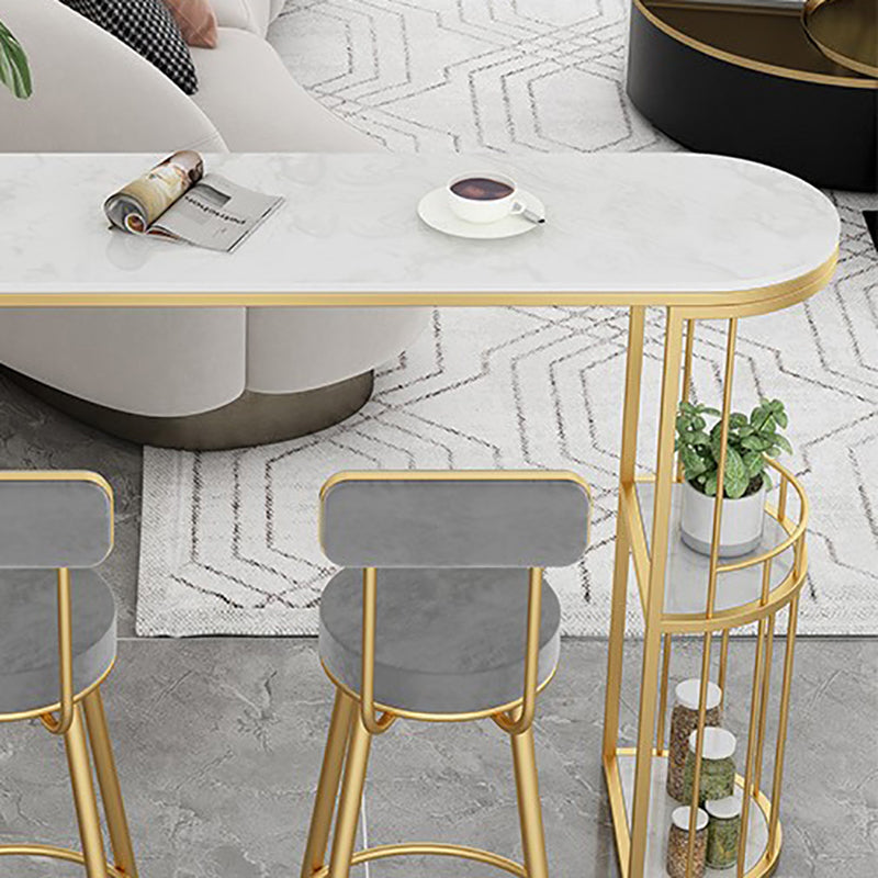 Stone Bar Dining Table Glam Bar Table with Double Pedestal for Dining Room