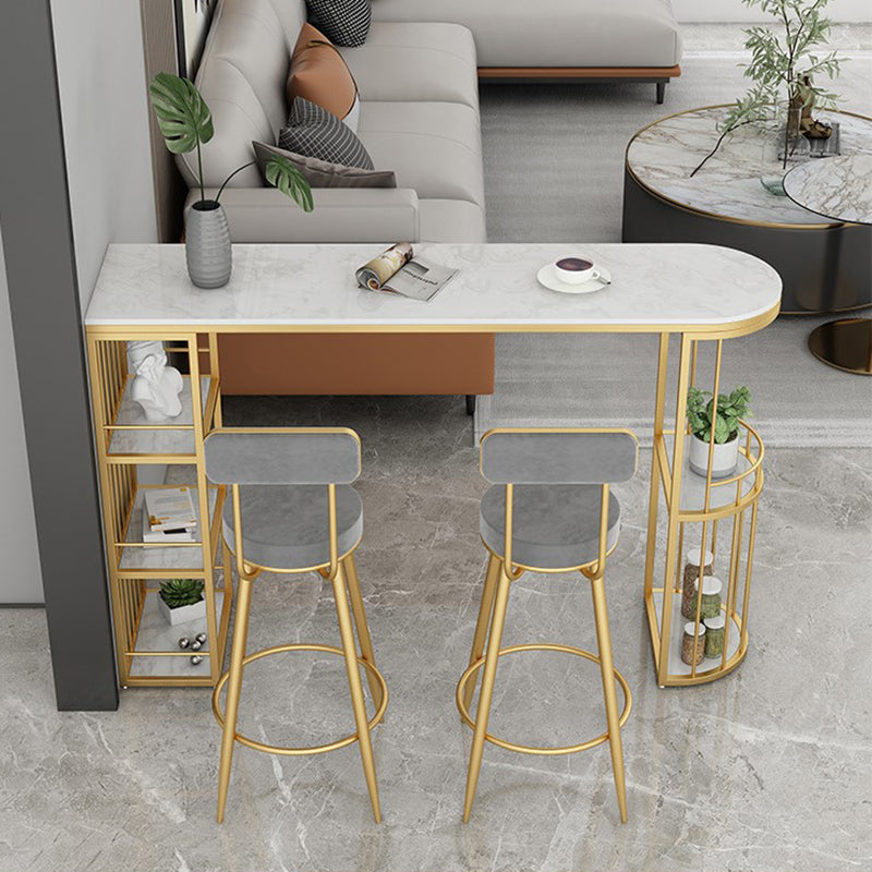 Stone Bar Dining Table Glam Bar Table with Double Pedestal for Dining Room