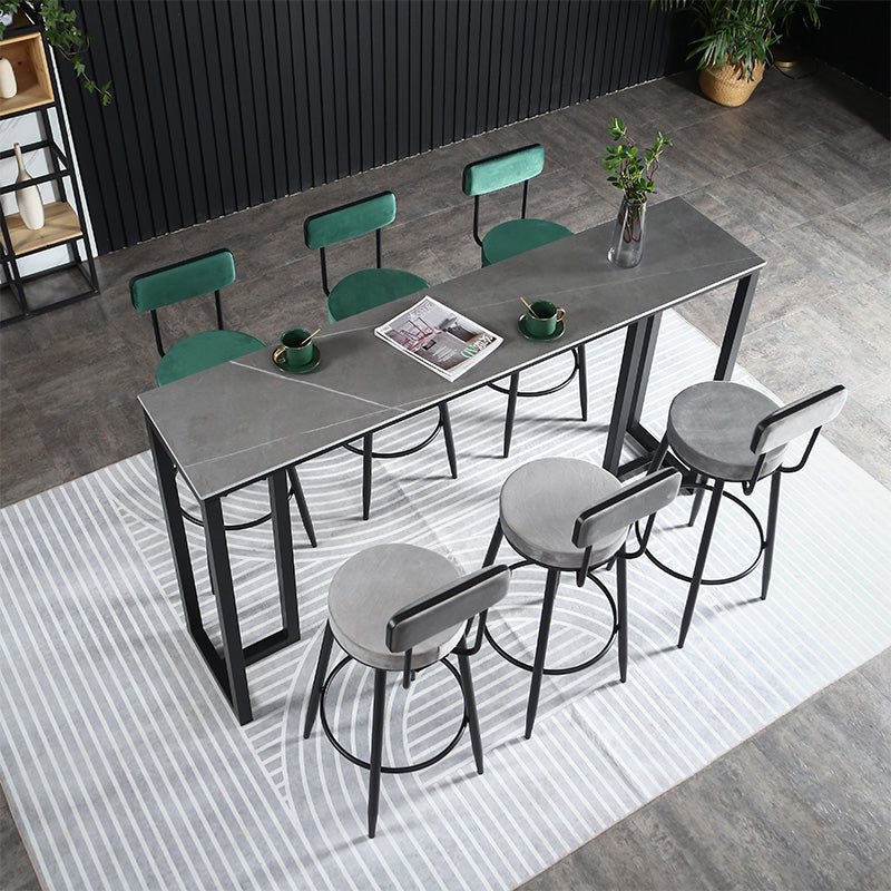 Stone Bar Table Modern Rectangle Bar Table with Double Pedestal Base for Kitchen