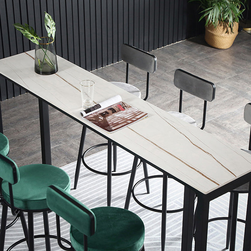 Stone Bar Table Modern Rectangle Bar Table with Double Pedestal Base for Kitchen