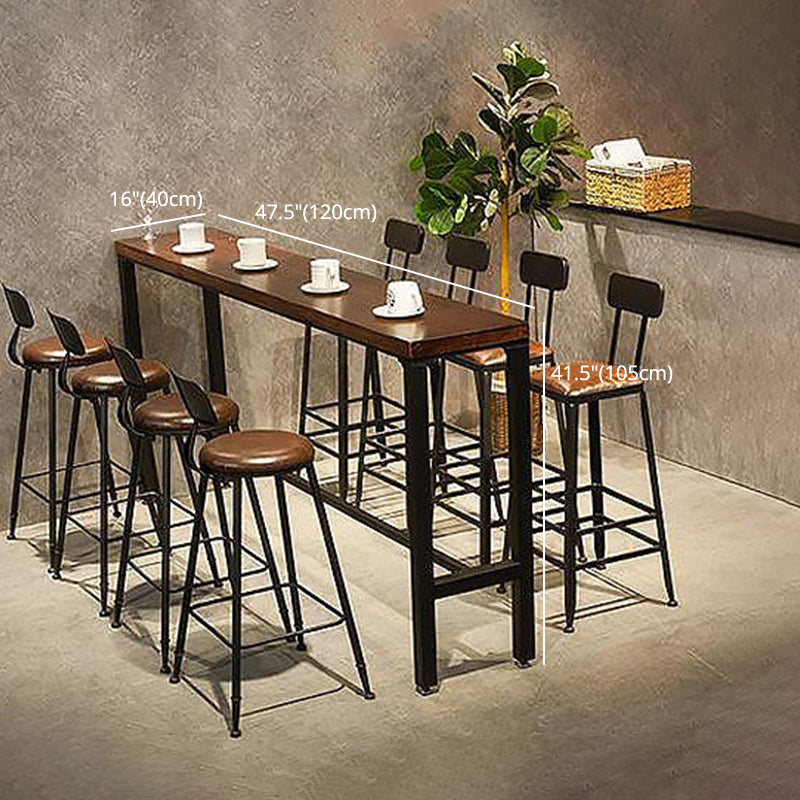 Solid Wood Bar Table Industrial Bar Dining Table with Trestle Base in