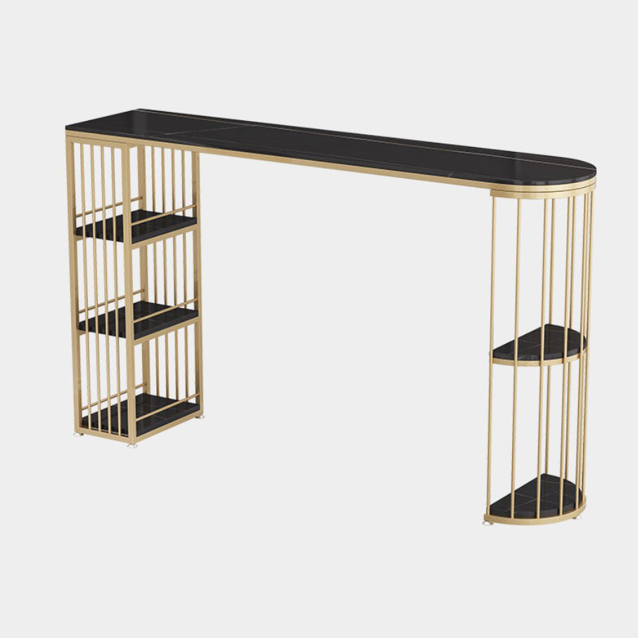 Glam Style Bar Table Stone Pub Table with Iron Shelf for Dining Room, Only Table
