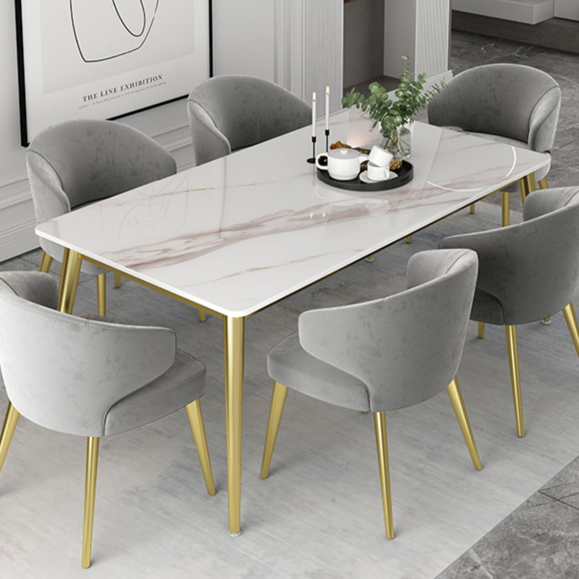 Glam Sintered Stone Dining Table Set 1/4/5/7 Pieces Dining Set