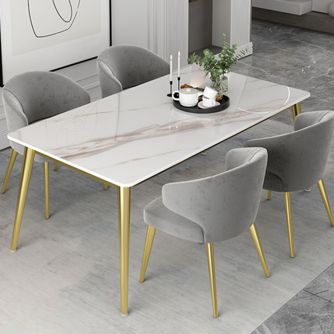 Glam White Sintered Stone Dining Table Set 1/4/5/7 Pieces Dining Set