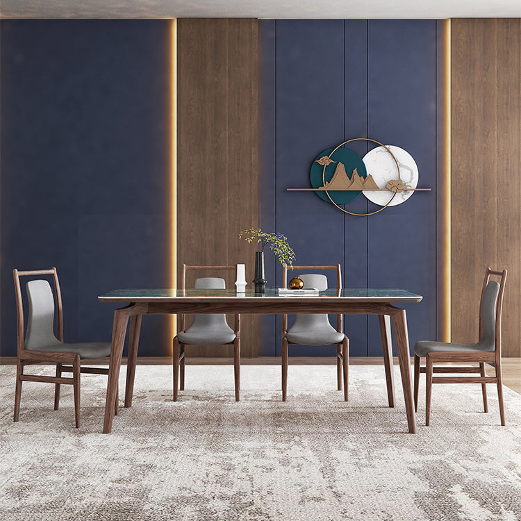 Modern Sintered Stone Top Dining Set 1/4/5/7 Pieces Walnut Dining Table with Chairs