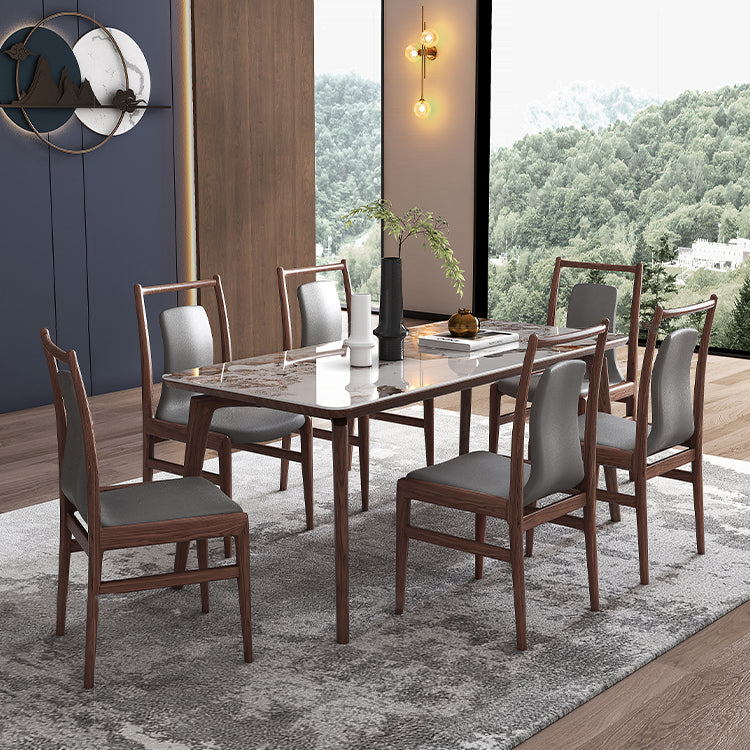 Modern Sintered Stone Top Dining Set 1/4/5/7 Pieces Walnut Dining Table with Chairs