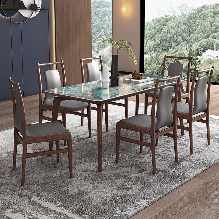 Modern Sintered Stone Top Dining Set 1/4/5/7 Pieces Walnut Dining Table with Chairs