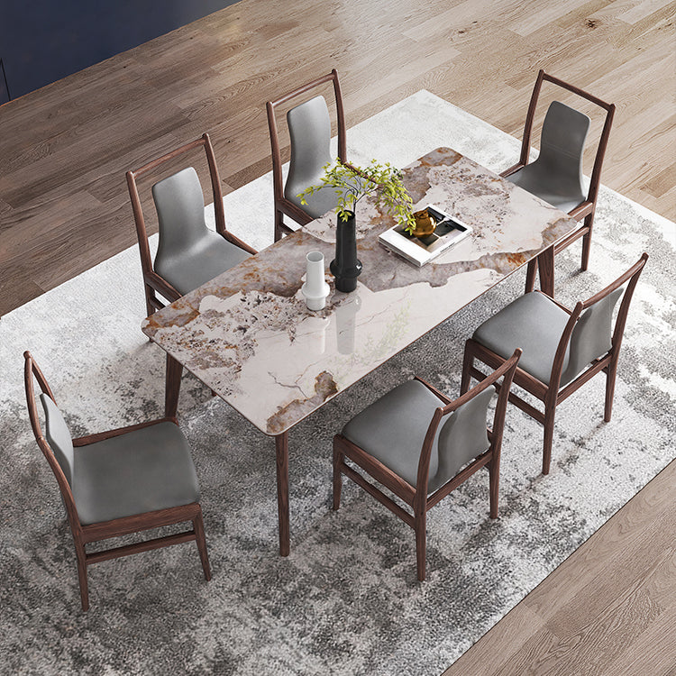 Modern Sintered Stone Top Dining Set 1/4/5/7 Pieces Walnut Dining Table with Chairs