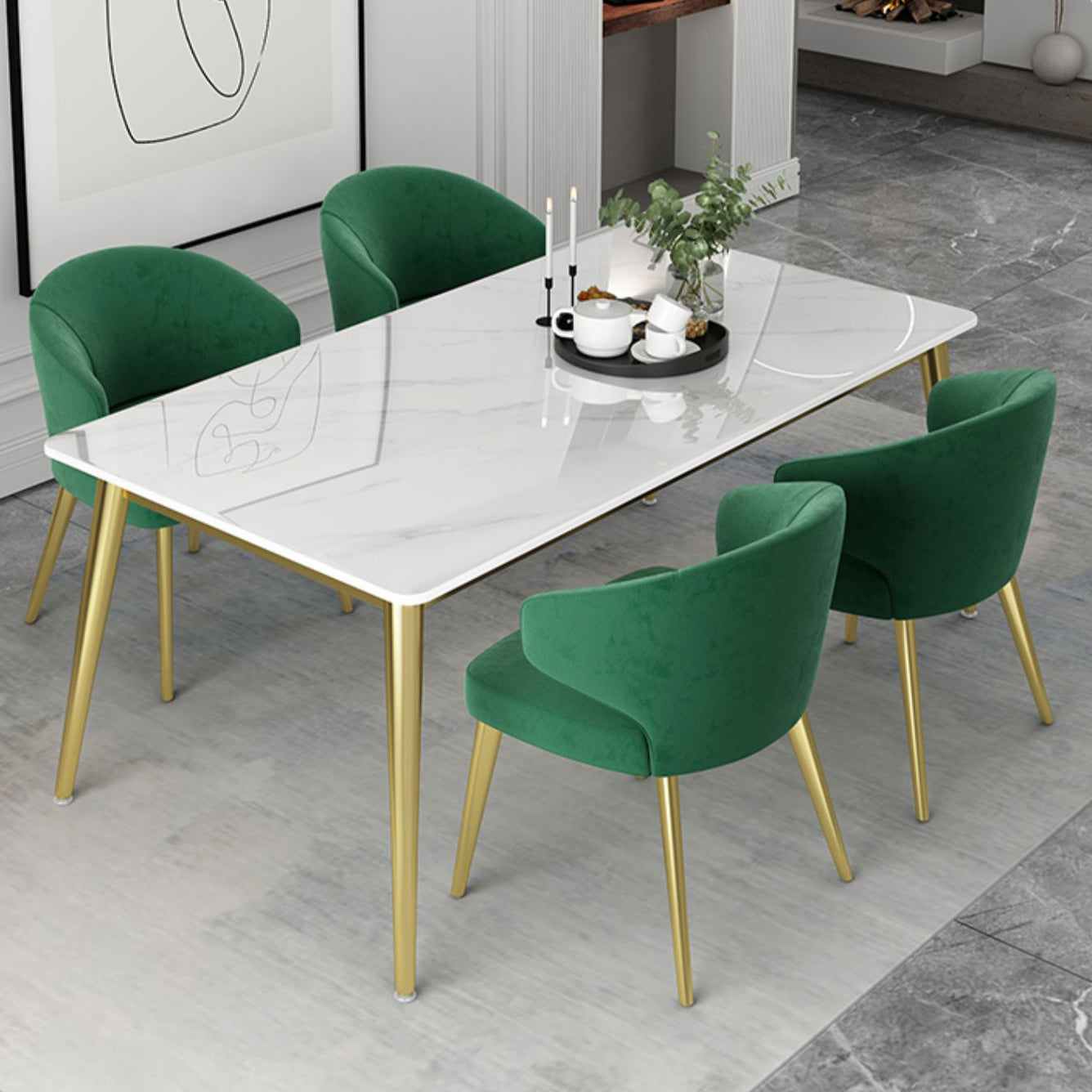 Glam White Sintered Stone Dining Table Set 1/2/5/7 Pieces Dining Set for Dining Areas