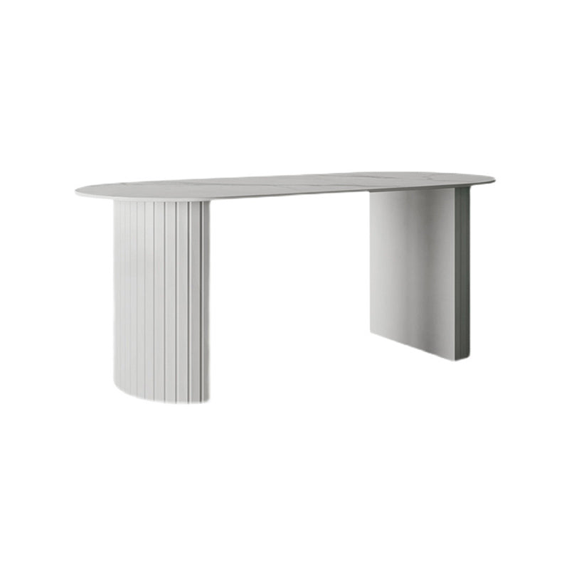 Table blanche supérieure en pierre frittée pour table de cuisine moderne de restaurant avec double piédestal