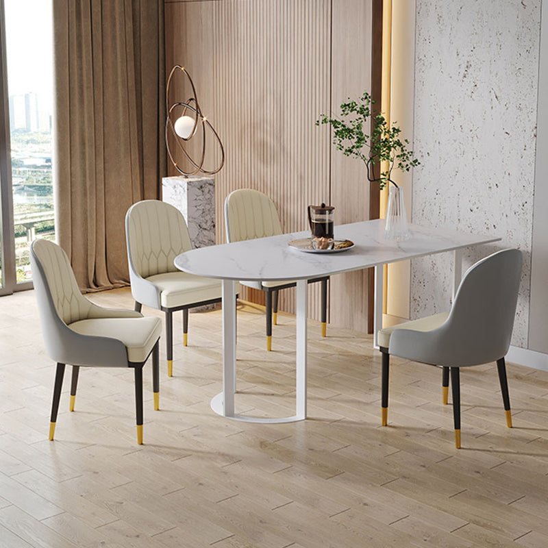 Free Form Sintered Stone Top Table for Restaurant Luxury Dining Table with Double Pedestal