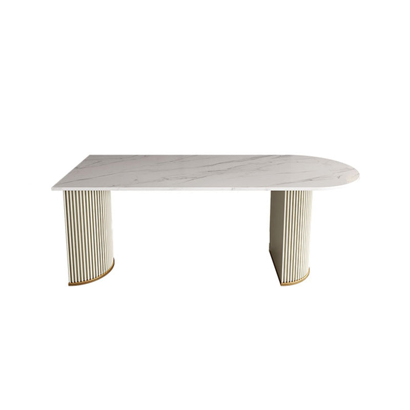 Free Form Sintered Stone Table for Restaurant Luxury White Top Table with Double Pedestal