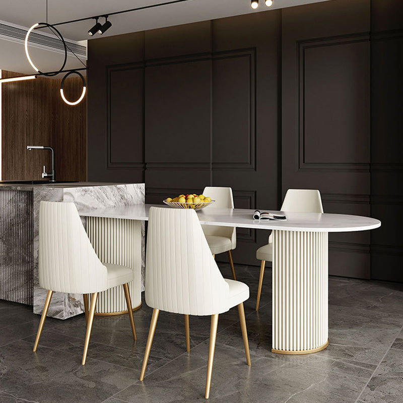 Free Form Sintered Stone Table for Restaurant Luxury White Top Table with Double Pedestal