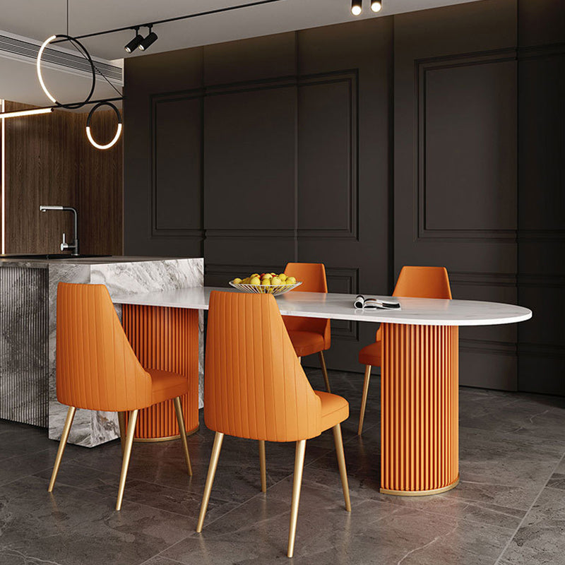 Free Form Sintered Stone Table for Restaurant Luxury White Top Table with Double Pedestal