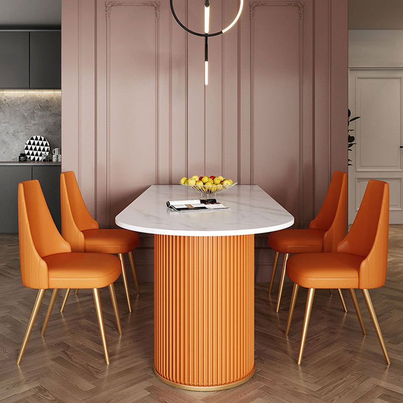 Free Form Sintered Stone Table for Restaurant Luxury White Top Table with Double Pedestal