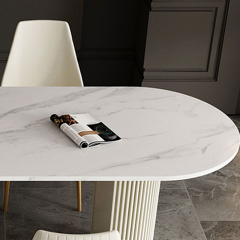 Free Form Sintered Stone Table for Restaurant Luxury White Top Table with Double Pedestal