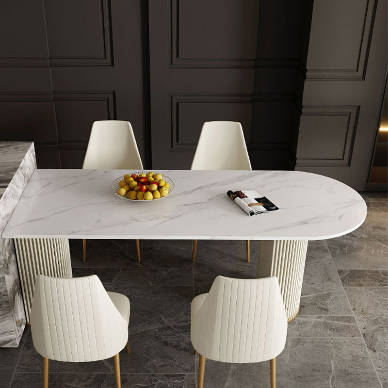 Free Form Sintered Stone Table for Restaurant Luxury White Top Table with Double Pedestal