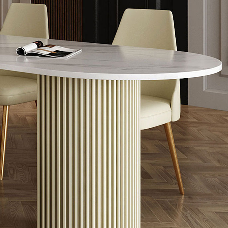 Free Form Sintered Stone Table for Restaurant Luxury White Top Table with Double Pedestal