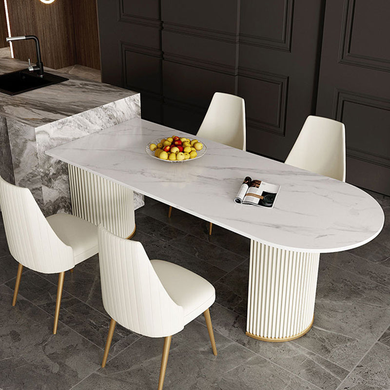 Free Form Sintered Stone Table for Restaurant Luxury White Top Table with Double Pedestal