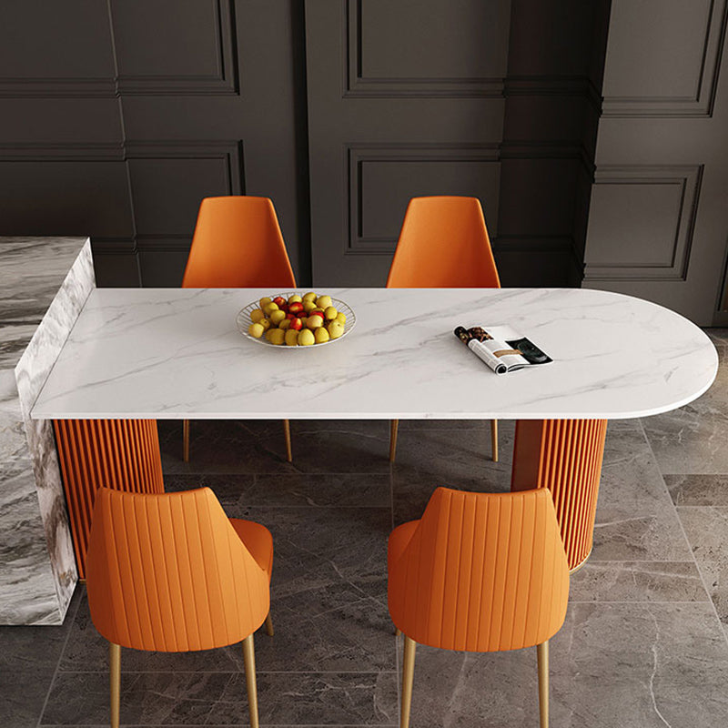 Free Form Sintered Stone Table for Restaurant Luxury White Top Table with Double Pedestal