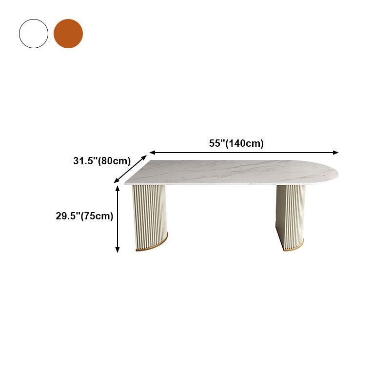 Free Form Sintered Stone Table for Restaurant Luxury White Top Table with Double Pedestal