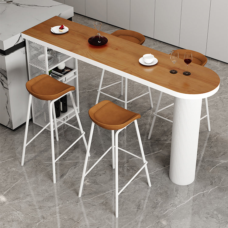 Metal Contemporary Freeform Dining Table Pine Wood Top Table