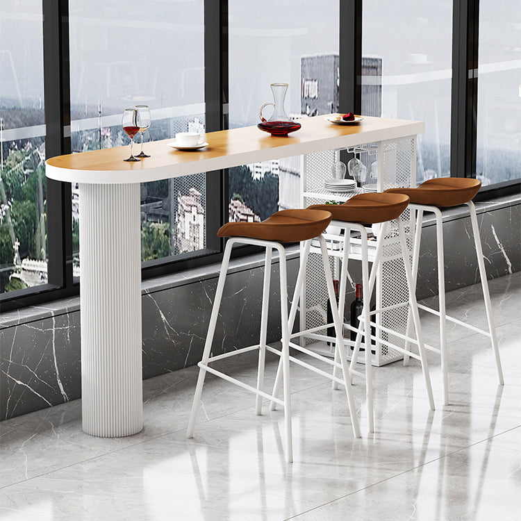 Metal Contemporary Freeform Dining Table Pine Wood Top Table