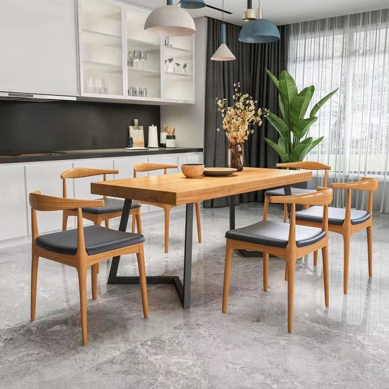 Rectangle Industrial Dining Table Double Pedestal Solid Wood Table