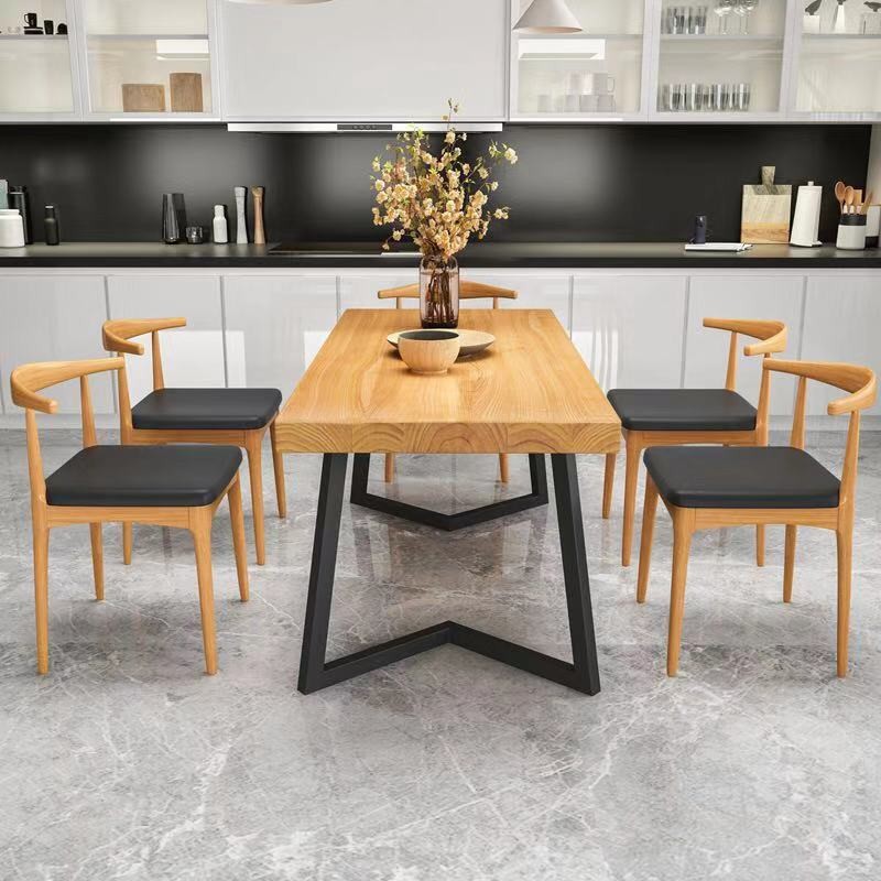 Rectangle Industrial Dining Table Double Pedestal Solid Wood Table
