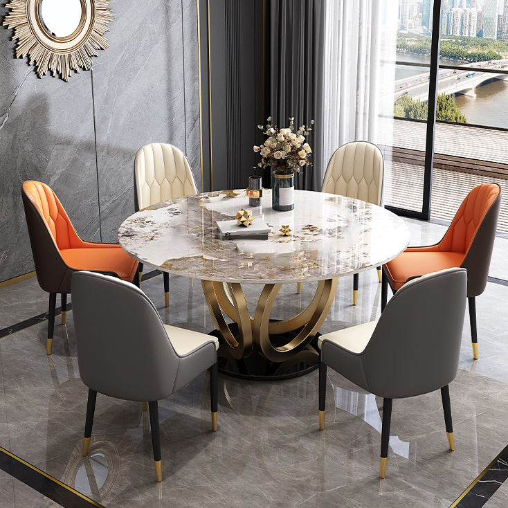 Glam Restaurant Sintered Stone Table Round Pedestal Dining Table