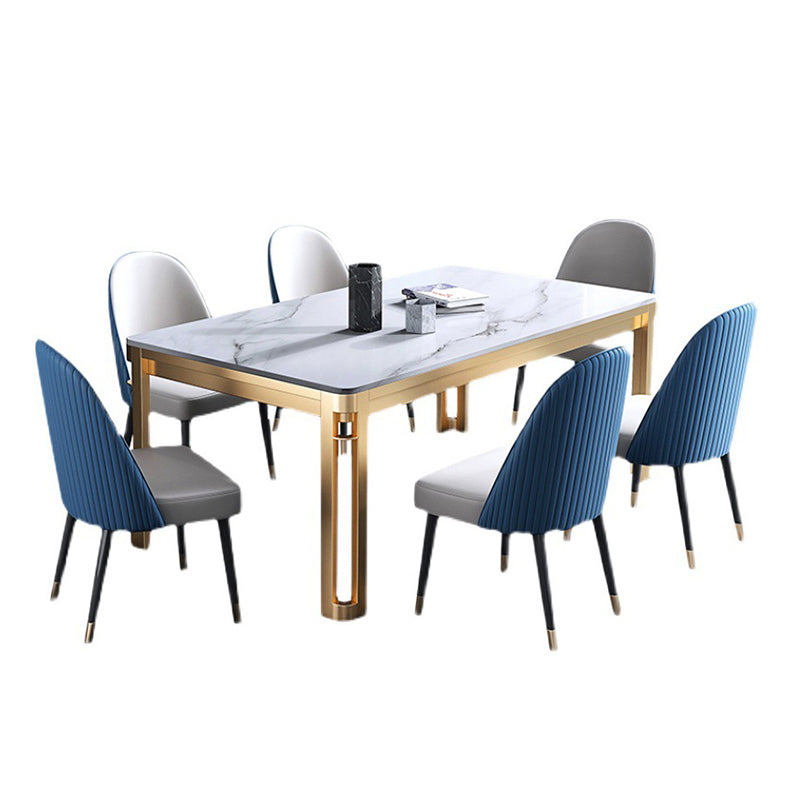 Glam Sintered Stone Home Table Gold Rectangle Dining Table with 4 Legs