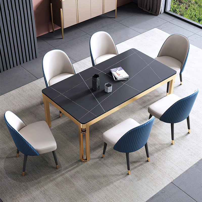 Glam Sintered Stone Home Table Gold Rectangle Dining Table with 4 Legs