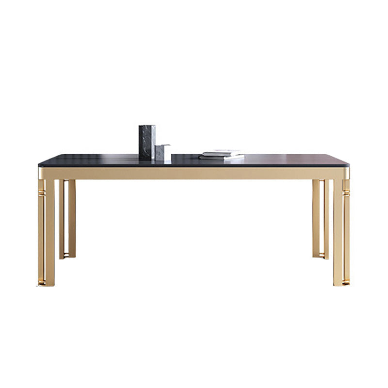 Glam Sintered Stone Home Table Gold Rectangle Dining Table with 4 Legs