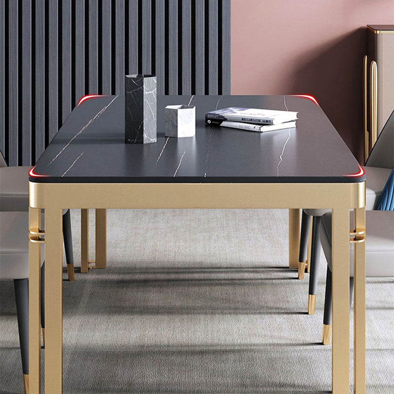 Glam Sintered Stone Home Table Gold Rectangle Dining Table with 4 Legs