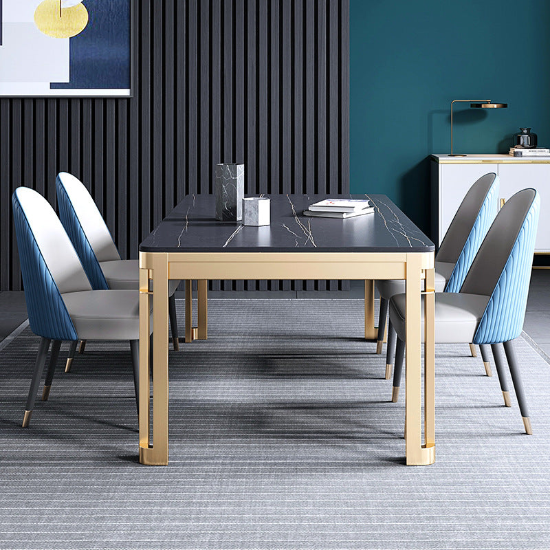 Glam Sintered Stone Home Table Gold Rectangle Dining Table with 4 Legs