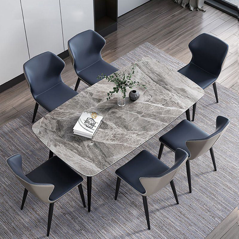 Stone Top Dining Table Modern Rectangle Dining Table with Black Base