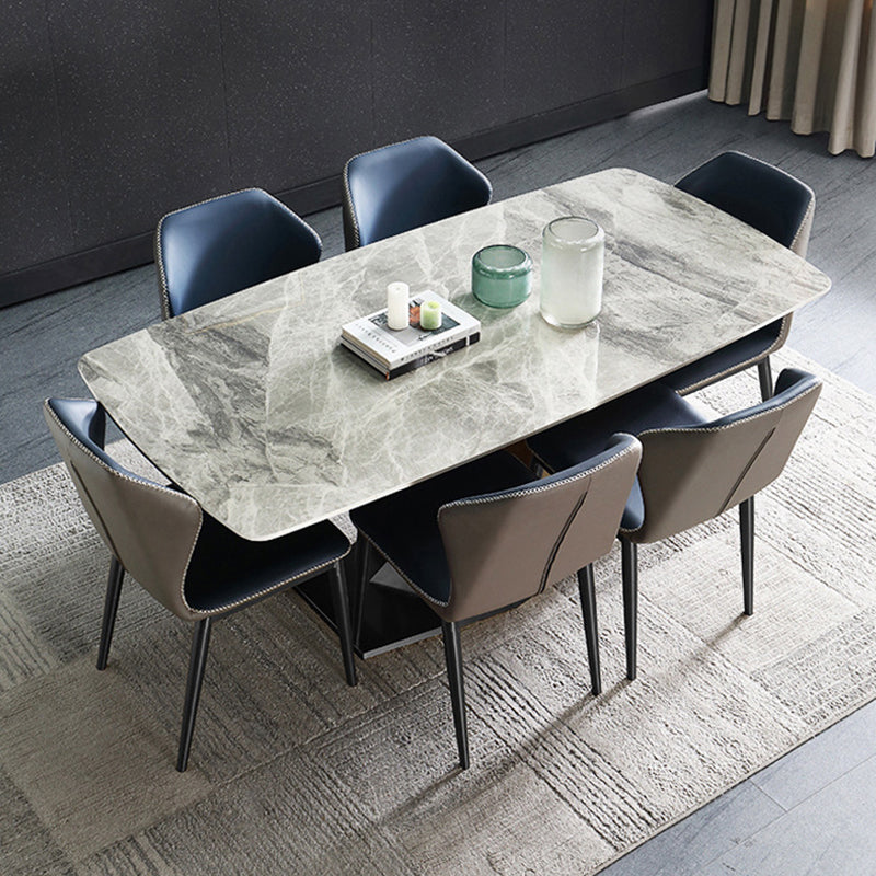 Stone Top Dining Table Modern Rectangle Dining Table with Black Base