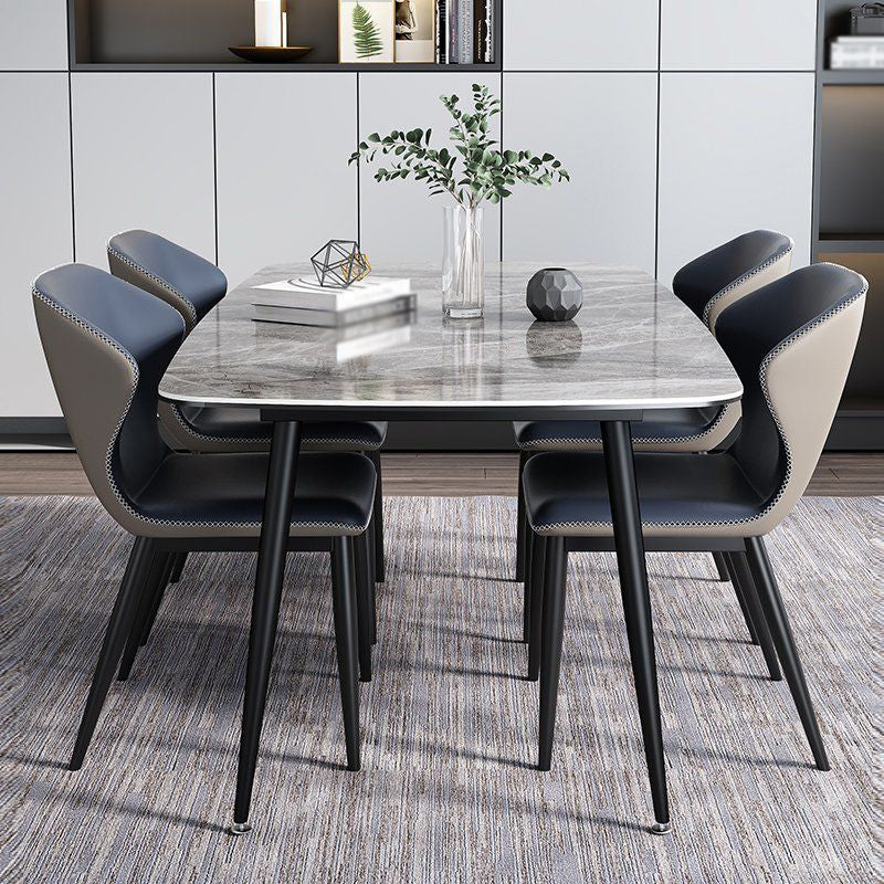 Stone Top Dining Table Modern Rectangle Dining Table with Black Base