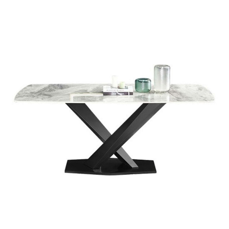 Stone Top Dining Table Modern Rectangle Dining Table with Black Base