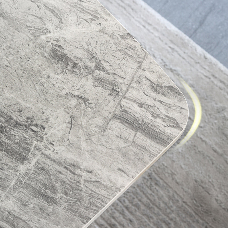 Stone Top Dining Table Modern Rectangle Dining Table with Black Base