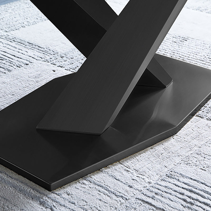 Stone Top Dining Table Modern Rectangle Dining Table with Black Base