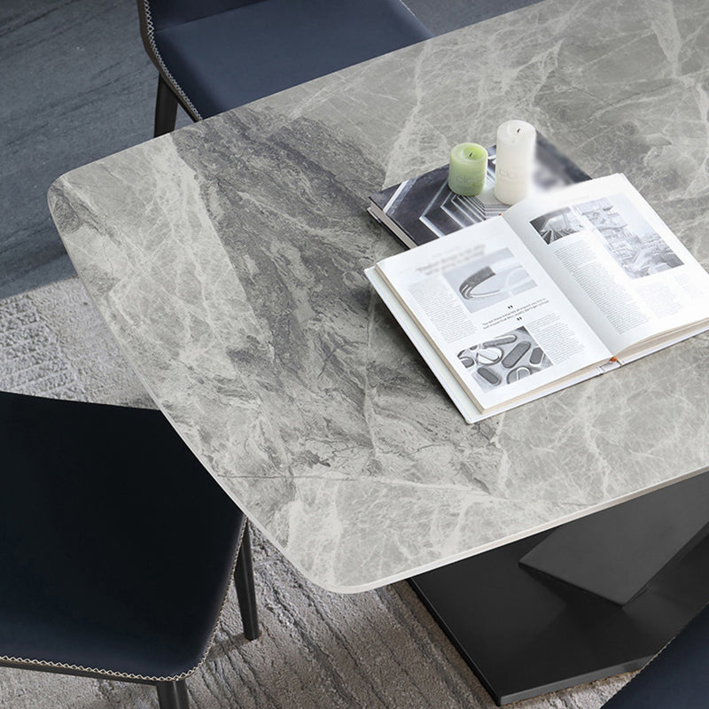 Stone Top Dining Table Modern Rectangle Dining Table with Black Base