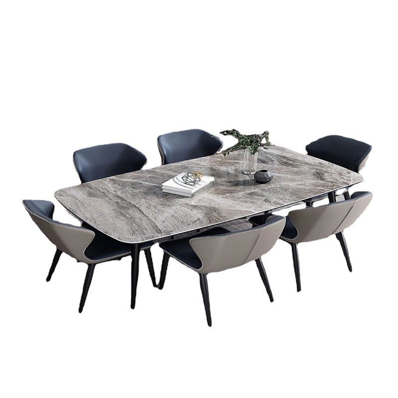 Stone Top Dining Table Modern Rectangle Dining Table with Black Base