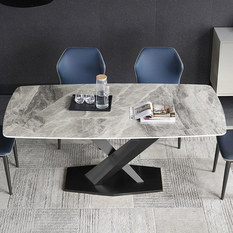 Stone Top Dining Table Modern Rectangle Dining Table with Black Base