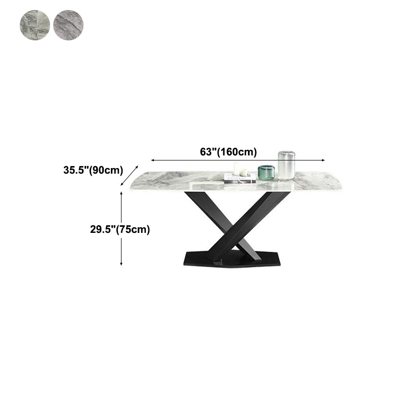Stone Top Dining Table Modern Rectangle Dining Table with Black Base