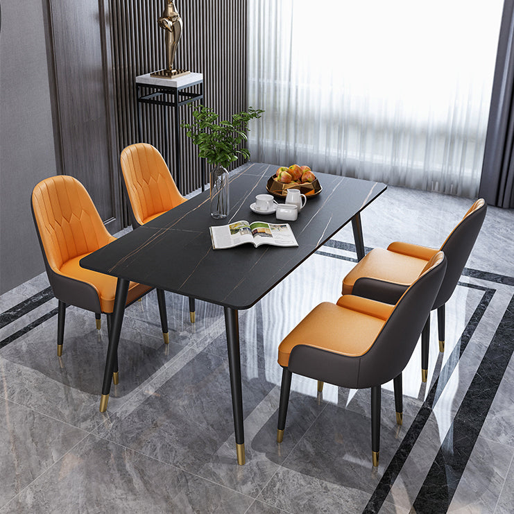 Metal 4 Legs Dining Table Modern Rectangle Stone Top Dining Table for Living Room