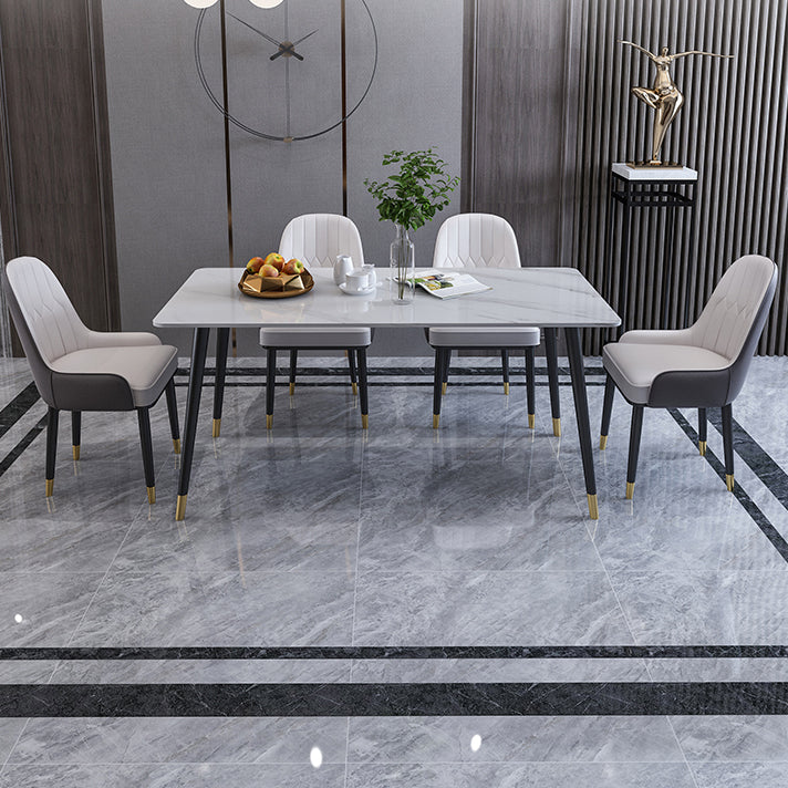 Metal 4 Legs Dining Table Modern Rectangle Stone Top Dining Table for Living Room