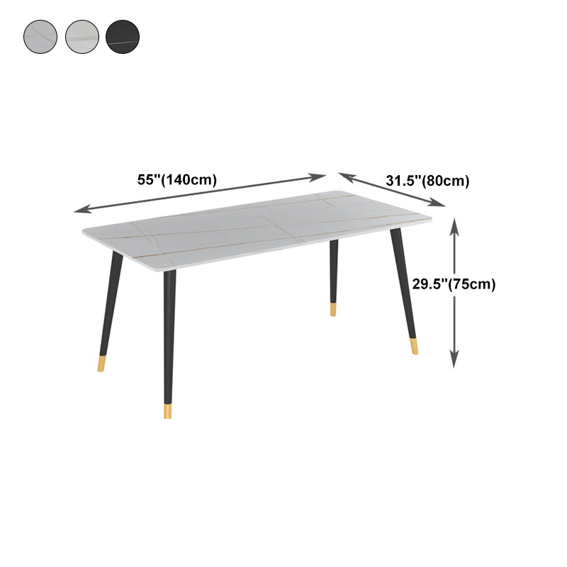 Metal 4 Legs Dining Table Modern Rectangle Stone Top Dining Table for Living Room