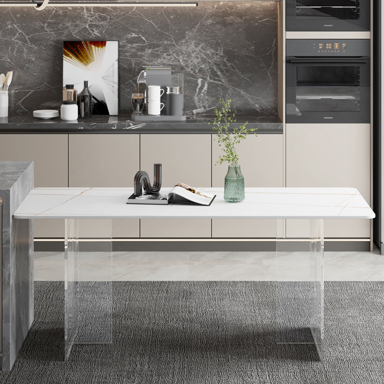 Dining Room Modern Dinette Table Rectangle Acrylic Double Pedestal Dining Table