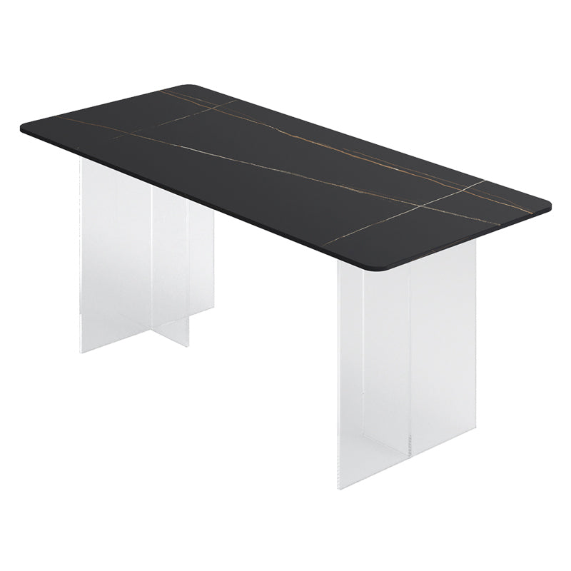 Dining Room Modern Dinette Table Rectangle Acrylic Double Pedestal Dining Table